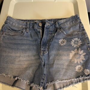 No Boundaries Blue Denim Shorts with Floral Design
